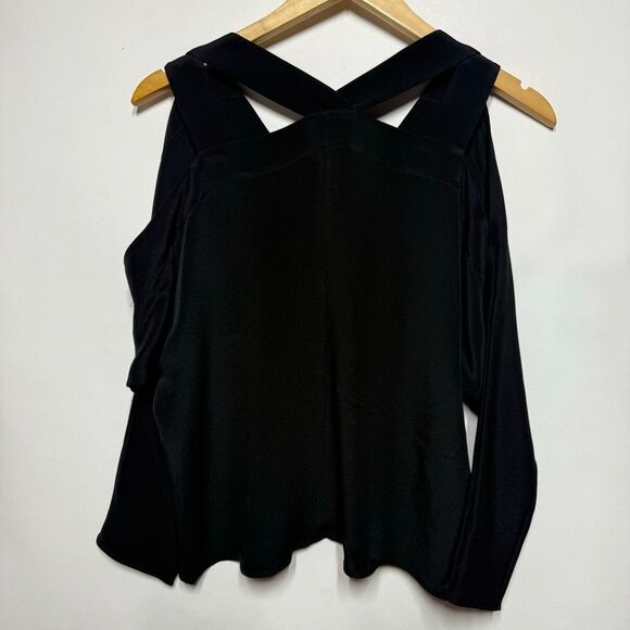 Ramy Brook Riley Cold-Shoulder V-Neck Silk Top in Black XS - Picture 4 of 11